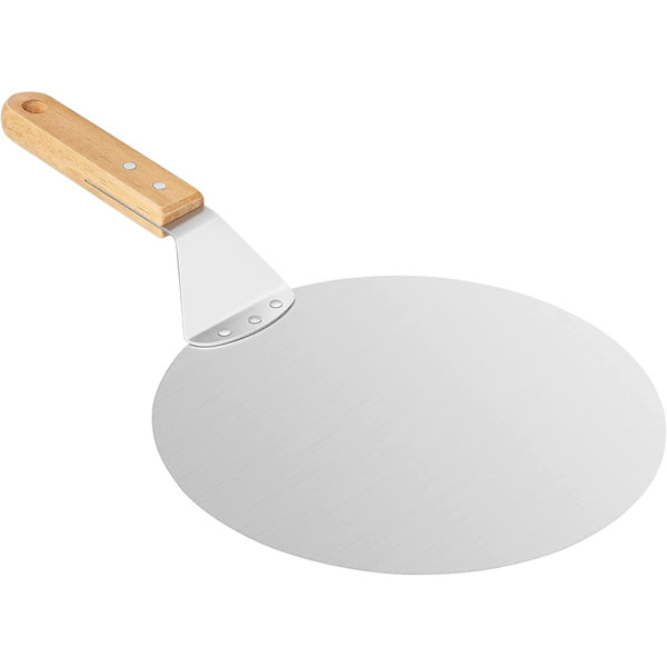 Pizza Spatel, Rund Pizza Paddel Med Træhåndtag Og Rustfrit Stål Metalbakke Til Hjemmelavede Pizzaer, Kager, Dej Etc, 10 Tommer
