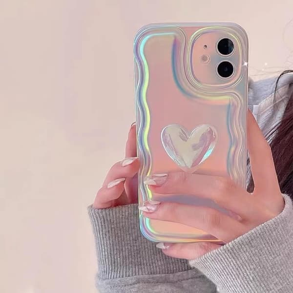 Deksel til iPhone 12, Fargelaserrosa med dekorativt hjerte, Multi