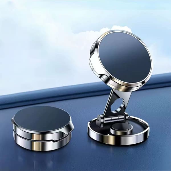 Foldable Magnetic Car Phone Holder 360 Degree Rotating Dashboard Mount Silver