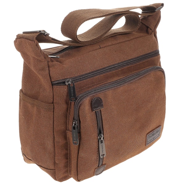 Svart Canvas Axelväska Messenger Bag Crossbody Satchel Reseväska för Män Brun Brown