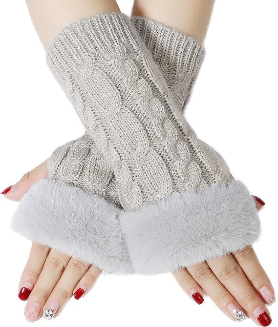 Dame Blondekant Strikkede Fingerløse Handsker