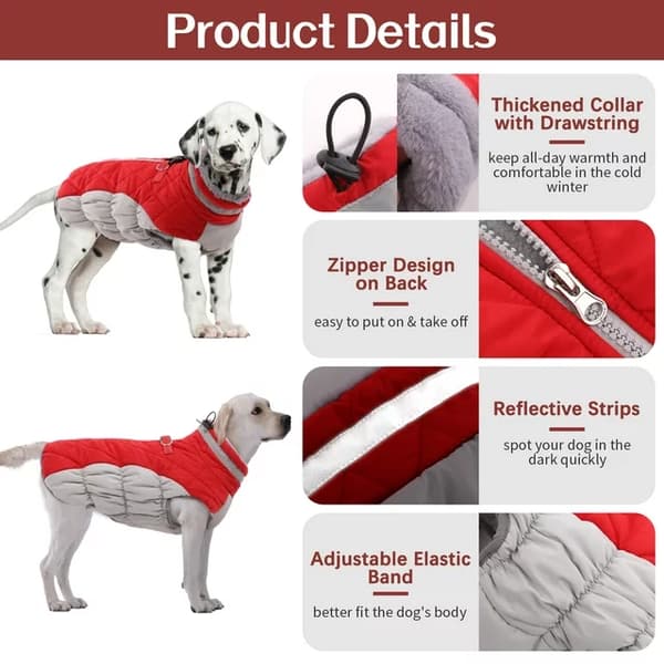 Dog Size L, Red Winter Jacket for Warmth and Reflection, Dog Jacket