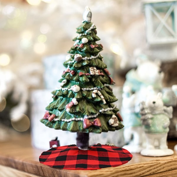 ２ Stykker Mini Træskørt Jul 15 Tommer, Miniature Rød Sort Buffalo Plaid Træskørt, Træskørt til Juletræspynt