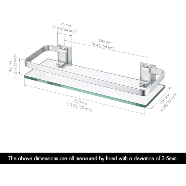 Glass Bathroom Shelf, Aluminum, 8mm Tempered Glass, Extra Thick, 1 Piece Rectangular, 1 Layer Storage Organizer, Wall Mounted, Silver