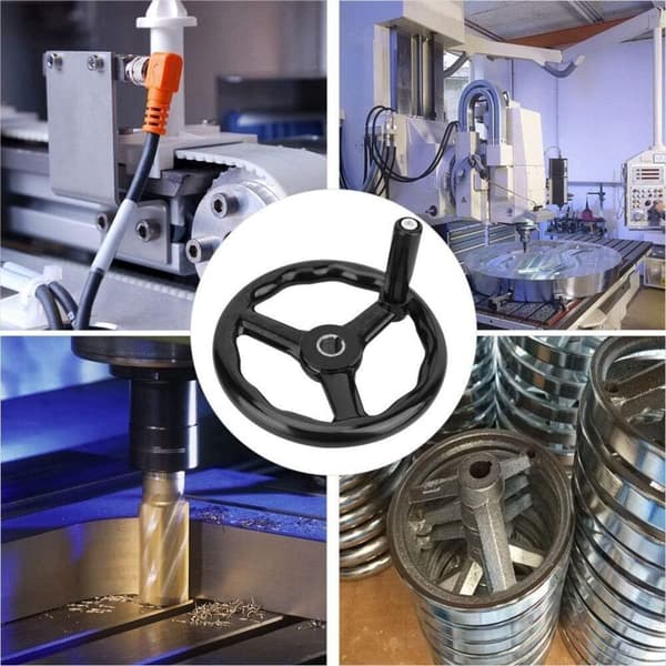 3-Spoke Non-Slip Lathe Handwheel 200 x 18 mm with Handle for Machine Tools, Black
