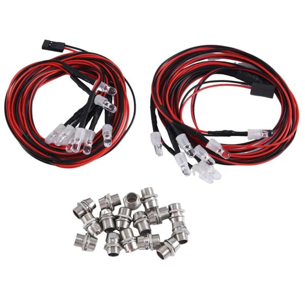 8 LED 5 mm RC-lyskit for 1/10 bil lastebil crawler modell drift frontlys baklys, hvit og rød