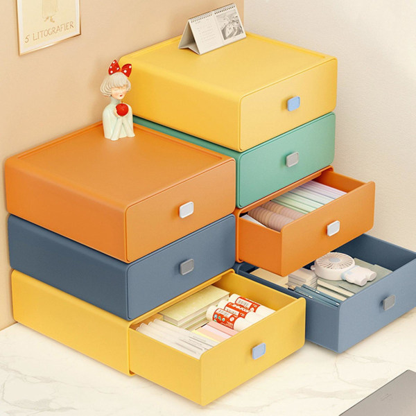 Värikäs pöytäkoneen säilytyslaatikko Pinottava laatikko Organizer Pöytä Toimistohyllyt Kaappitelinekaappi D