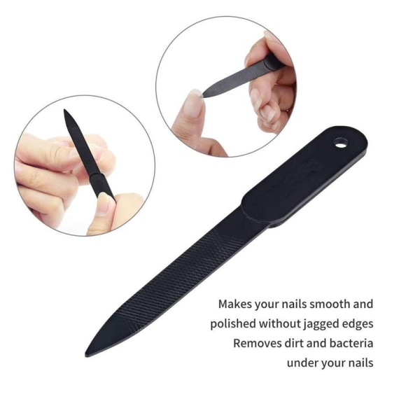 Negleklippersett – svart rustfritt stål finger- og tånegleklippere og neglefil skarp neglekutter med lærveske