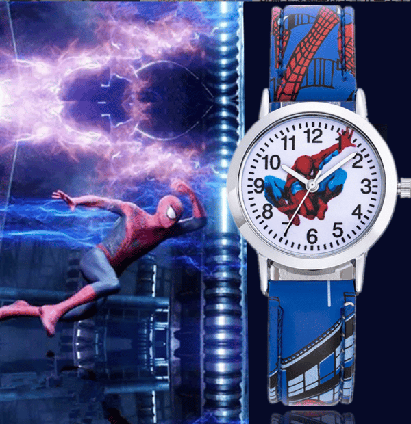 Barn gutter Spiderman kvartsklokke med armbånd blå blue