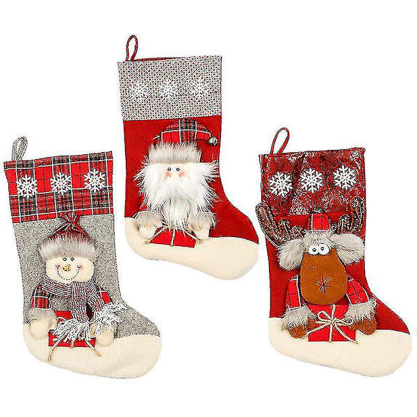 Julstrumpor, Mjuka Rensa & Snögubbe Julstrumpor Godispåsar, Presentpåsar För Hemmet, Fest, Träd, Hängande Dekorationer (Flerfärgade) (3-pack)