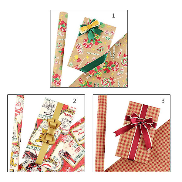 Style 2 Juleelementer Gavepapirrulle Sød Lollipop Bjørn Stempel Rød Ternet Udskrivning DIY Indpakning Gave Dekoration Style 2