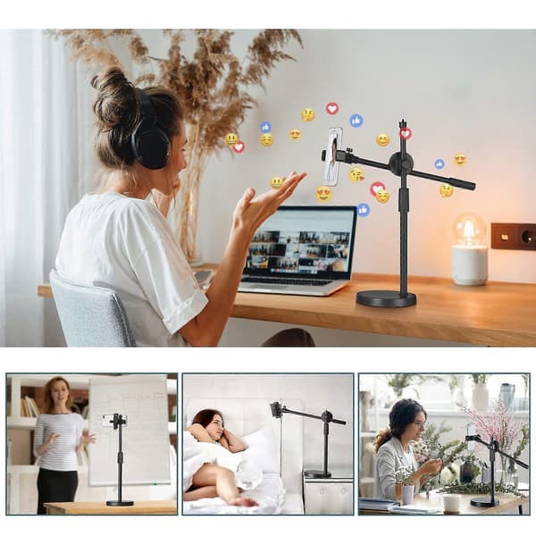 Adjustable Cell Phone Holder, Adjustable Height and Angle with Stable Round Base, Perfect (36-52 cm)