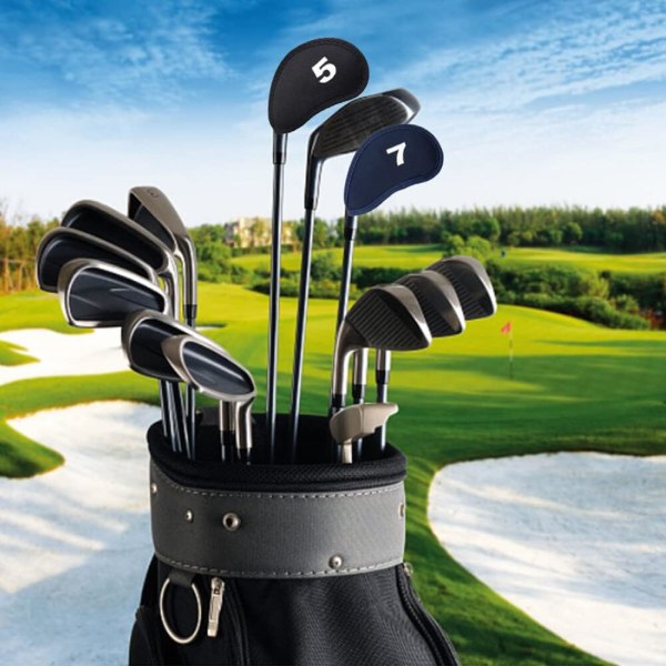 Svart - Golfklubbskydd, 10 st Golfklubbhuvudskydd Golfklubbskydd med alfanumeriskt tryck Golfhuvudöverdrag