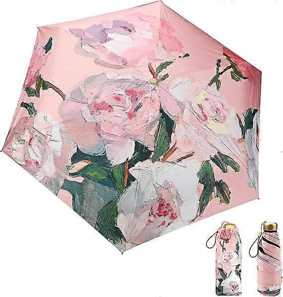 Foldable Mini Umbrella, 6 Ribs Compact Umbrella Windproof Strong, Small Umbrella with Watercolor Pattern Umbrella