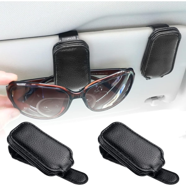 2-pack bil solskyddsglasögonhållare, magnetisk läderglasögonklämma, biljettkortklämma, universal hållare för bil