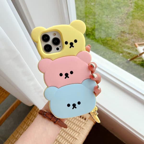 1 pc. Case for iPhone 16 Pro Max, Kawaii Phone Case 3D Silicone Cartoon Candy Bear Funny Cute Case Soft Rubber Shockproof