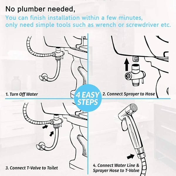 Toalett-spraymunstycke i rostfritt stål Bidet Handdusch  Med 3-vägsventil (1/2\" 3/8\") Perfekt för personlig hygien, rengöringsvård