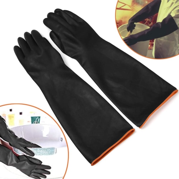 Kemikalieresistente Latexhandsker Industrisikkerhed Lange Gummi Beskyttelseshandsker, Heavy Duty Sorte Handsker, 1 Par