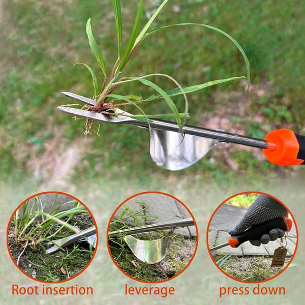 3-pack weeding tools with rubber handle, thickened stainless steel garden scraper, brush set for garden, patio, backyard, farm use