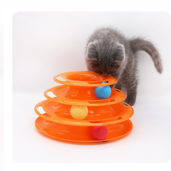 Cat Toy Roller 3-nivå platespiller Katteleker Baller med seks fargerike baller Interaktiv kattunge Morsom mental fysisk trening
