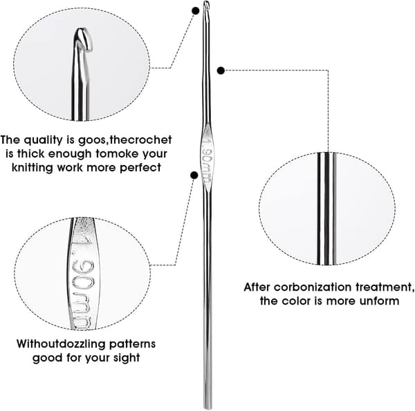Heklenåler sett stål, 12 stk små heklenåler 0,6 mm til