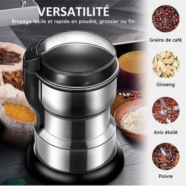 Electric Coffee Grinder, Silver Spice Grinder, One-Button for Grinding Coffee Beans, Spices, Dried Herbs, Nuts, etc.