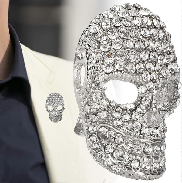 2 stk. Dødningehovedbroche, mode glitrende rhinsten dødningehovedbroche til tøjtilbehør Halloween festgave (sølv)