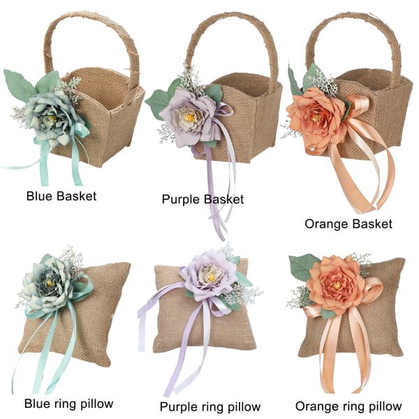(Ringkudde 5989 Orange) 1 st linne bärbar liten blomkorg orange simulering dekorativ blomma retro ringkudde bröllopsmaterial