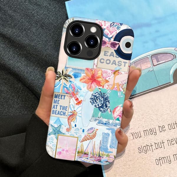 Generic Case Compatible with iPhone 16 Pro Max, Scratch-Resistant Hybrid 2-Layer Hard Case, Seashell Beach Summer Jellyfish Collage