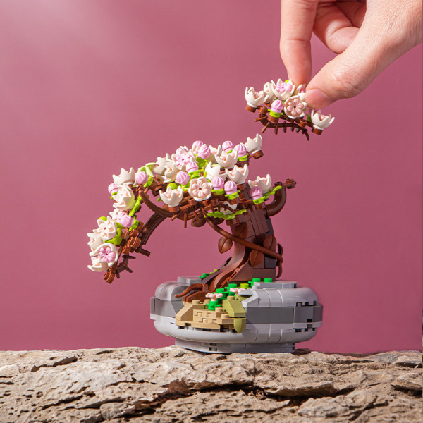 Mini Bricks Sakura Bonsai Modell Kreativ DIY Simulering Mini Partikkel Blomst Botanisk Samling Konstruksjon Bygning