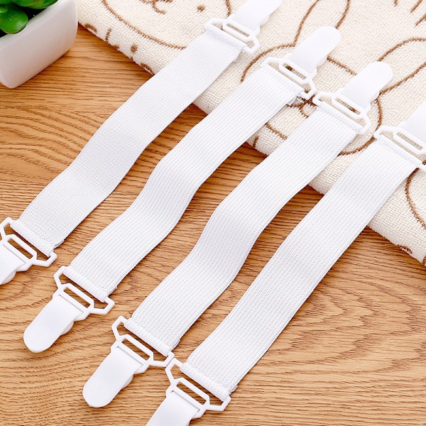 4 stk. Sklisikre lakenklemmer Lakenholdere Stropper Lakenholder Spenne-Sofa, Divan, Lenestolbrett for King Madrass Hvit