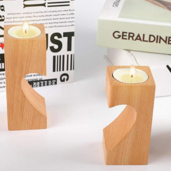 Tealight-lysestakelys, Trelysestakelys for Bord, Sett med 2 Kombinerte Hjerte-lysestakelys for Hjemmedekorasjon, Kvadratisk Square