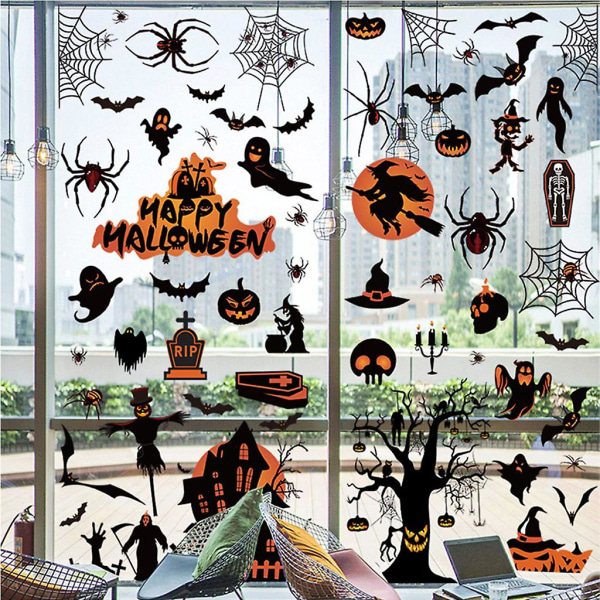 8 Ark/Sæt Halloween Spider Bat Pumpkin Witch Vindue Dekaler Glas Vægge Dør Dekaler Gyser Gyser Party Dekorationer