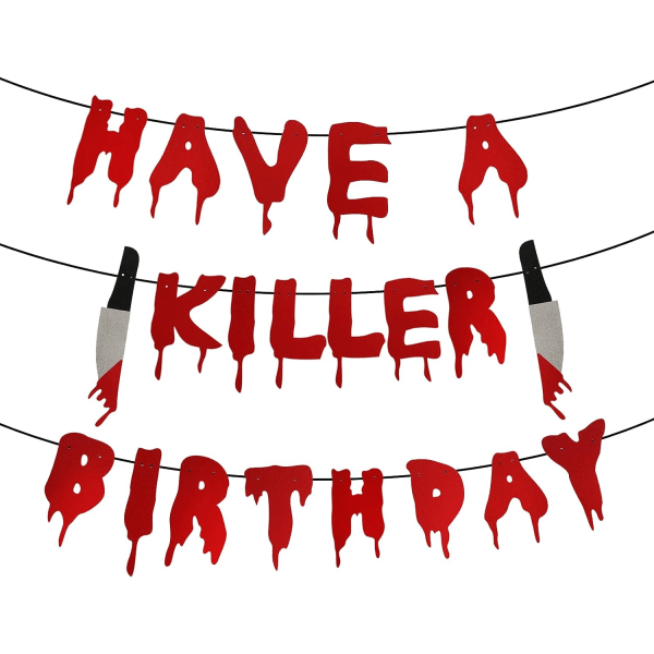 Killer-syntymäpäiväjuhlien banneri, Halloween-kauhusynttäreiden koristeet, Halloweenin veriset kauhuelokuvat
