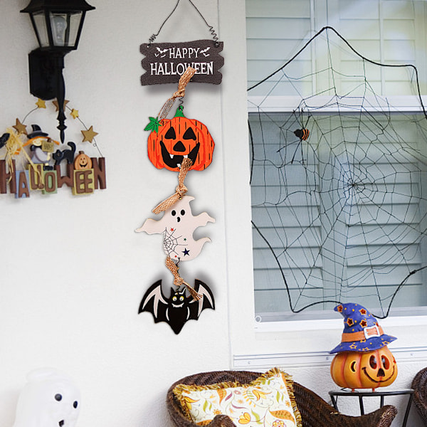 2 stk. Græskar Bat Ghost Halloween Hængende Dekoration, Glad Halloween Skilt til Dør Væggen Indendørs Udendørs Halloween Fest Tilbehør