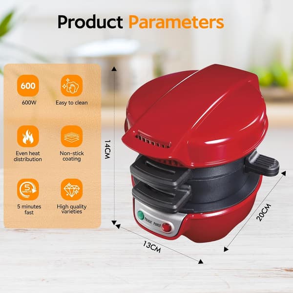 Electric Sandwich Maker, Muffin and Burger Machine, Toaster with Egg Ring and Non-Stick Baking Plate