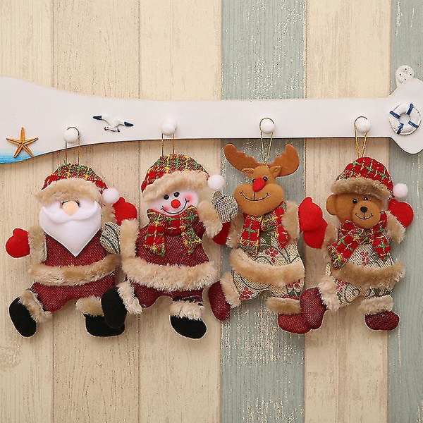 Juldekorationer, julhängande plyschdekorationer och julgransbågar, festlig hängsdocka för festheminredning, tomte/snögubbe/älg/björn/b
