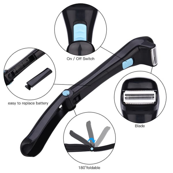 Back Shaver, Electric Foldable Cordless Shaver Black