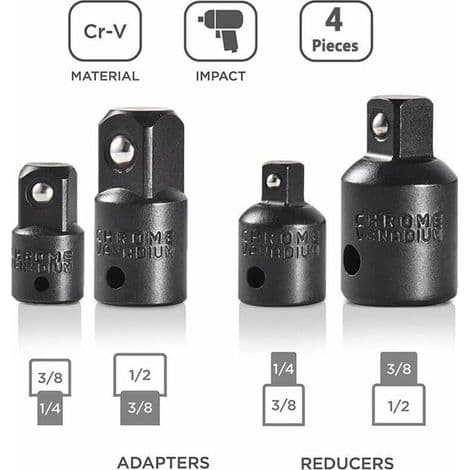 Ulisem 4pcs Ratchet Socket Adapter and Reducer Set for 1/2\" 1/4\" 3/8\" Sockets and Bits