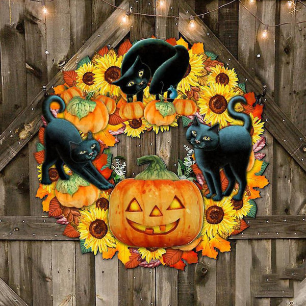 Halkaisijaltaan 30 cm uudelleenkäytettävä auringonkukkaseppele kiitospäivän Halloween-kodinsisustus
