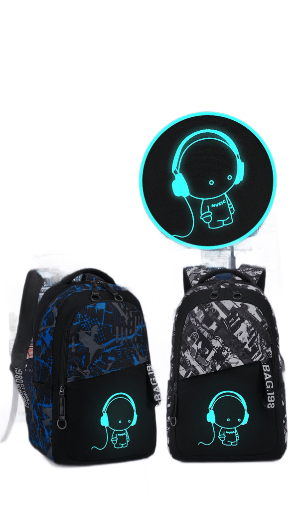 Luminous Cartoon Backpack Large Capacity Multi-Pocket Shoulder Bag - Blue Grey