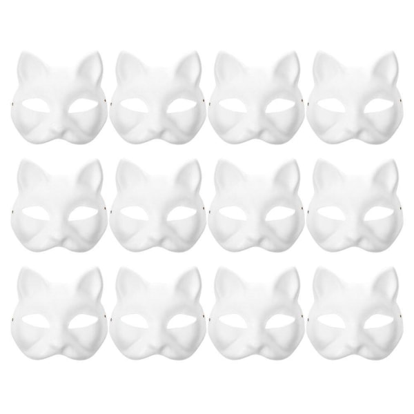 12 st Blank Mask Kattmasker Kostym Cosplay Mask Dagis Gör det själv Omålad kattmask Vit18,5X16,5X6CM White 18.5X16.5X6CM