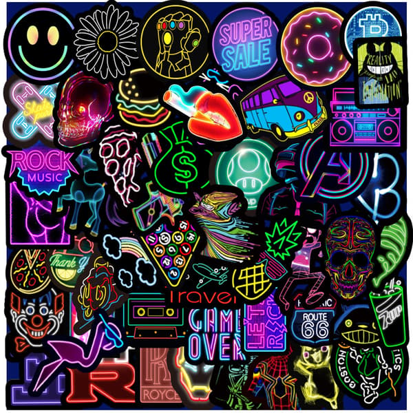 (2) 50 Neon Graffiti Stickers Mobiltelefon Laptop Vattenkopp Vattenp