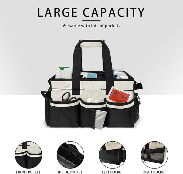 Cleaning Organizer, Storage Container with Multiple Pockets and Handle, Cleaning Caddy