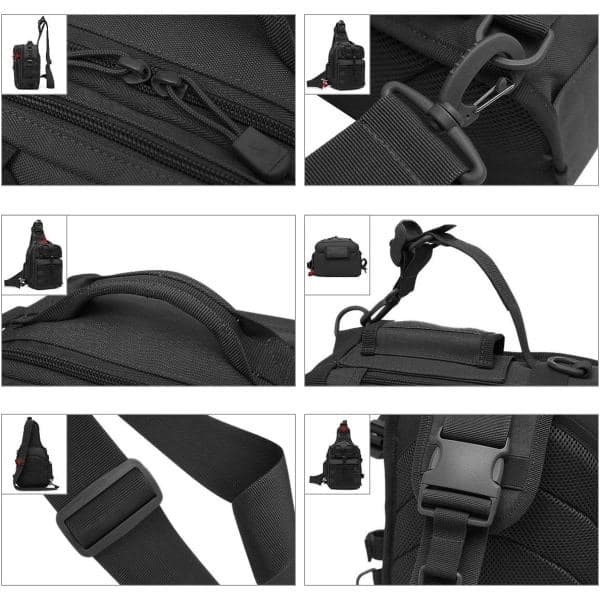 Taktisk Sling Brysttaske Molle Dagsrygsæk Mini Rygsæk Assault Pack til Camping Vandring Trekking, Sort