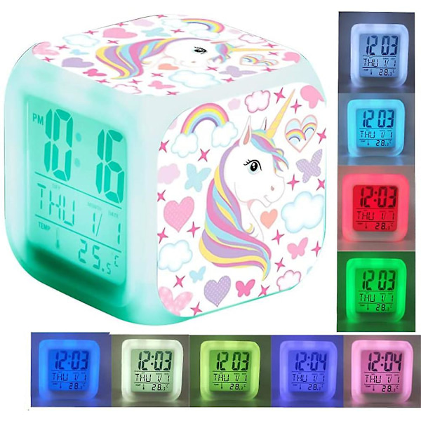 Unicorn Digital Vekkerklokke For Jenter, Led Nattskinnende Kube Lcd Klokke Med Lys Barn Vekkerklokke Ved Sengen Bursdagsgaver For Barn Kvinner