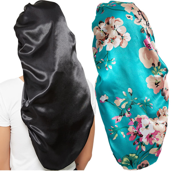2 st Silk Bonnet för Kvinnor Satin, Mjuk Elastisk Band Silkeslen Sovhatt Stora Bonnets för Flätor Silkeslen Mjuk Lätt Satin