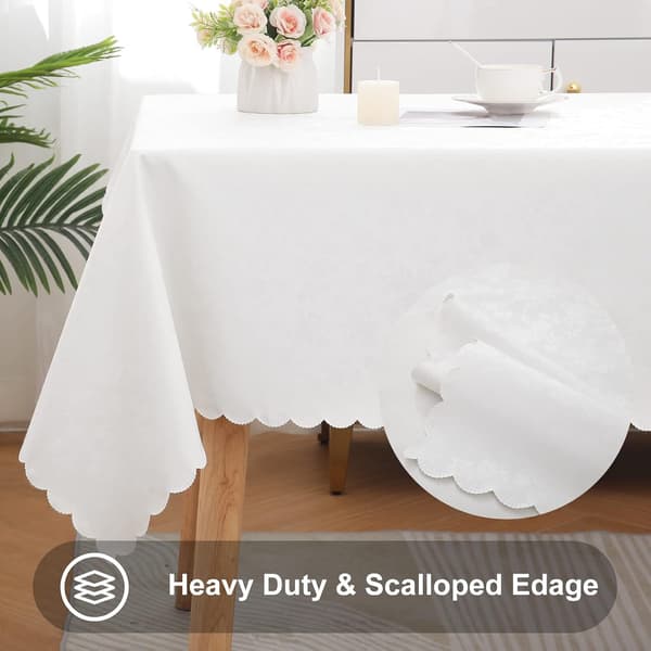 Waterproof Vinyl Tablecloth, Square Heavy Duty Tablecloth, Wipeable Tablecloth for Kitchen and Dining Room (White, 137 x 137 cm)