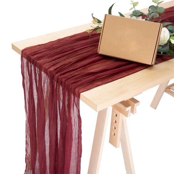 Cotton Gauze Table Runner for Bohemian Beach Rustic Country Wedding Decoration,Wine Red