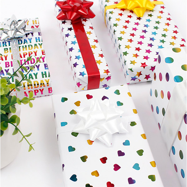 Presentpapper, julklappspapper, 12 st 50 * 70cm (hjärta * 3 + femuddig stjärna * 3 + prick * 3 + bokstav * 3)